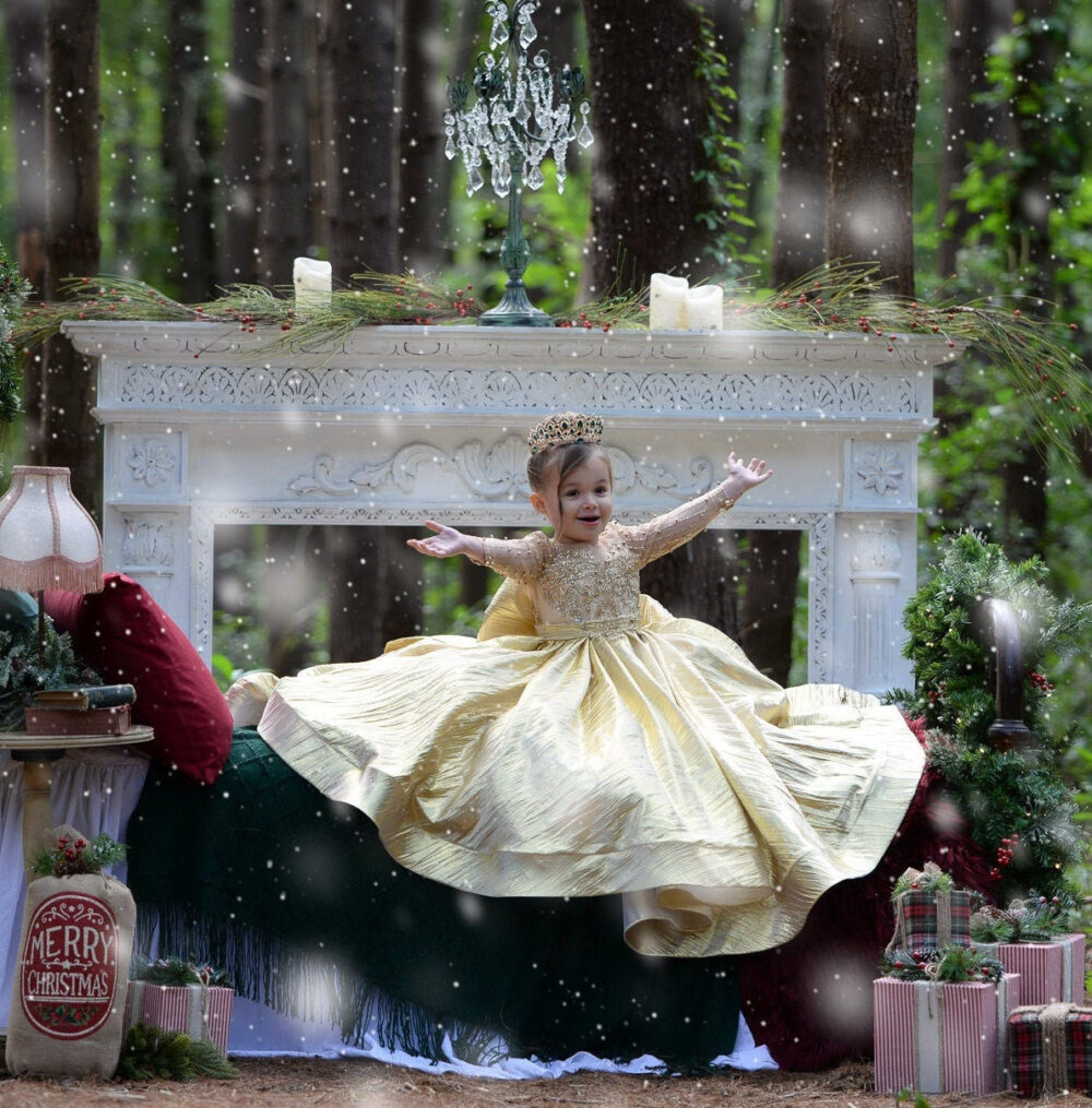 Gold Flower Girl Dress - Birthday Wedding Party Model Golden Star