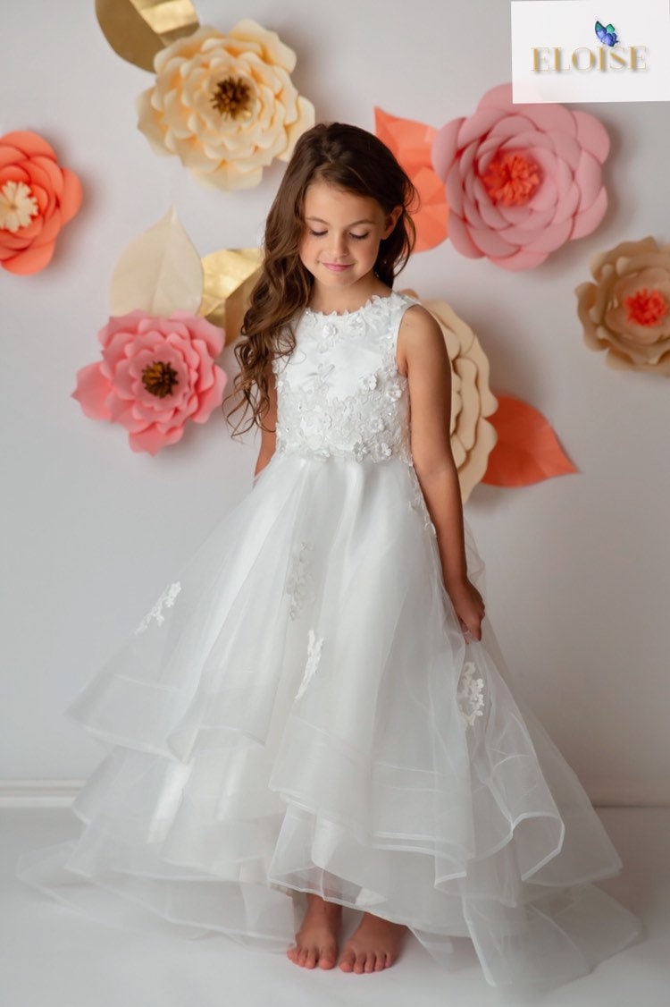 Hi Low Lace Tulle Wedding Flower Girl Dress | Kids Birthday Party Dress/Kids Couture Dress/Little