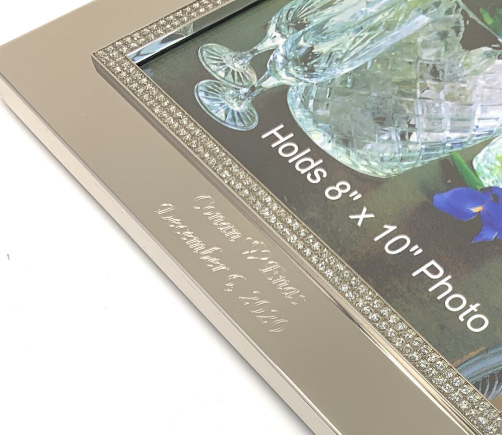 Personalized 8x10 Photo Frame - Nickel Plated Silver Picture With Rhinestone Border