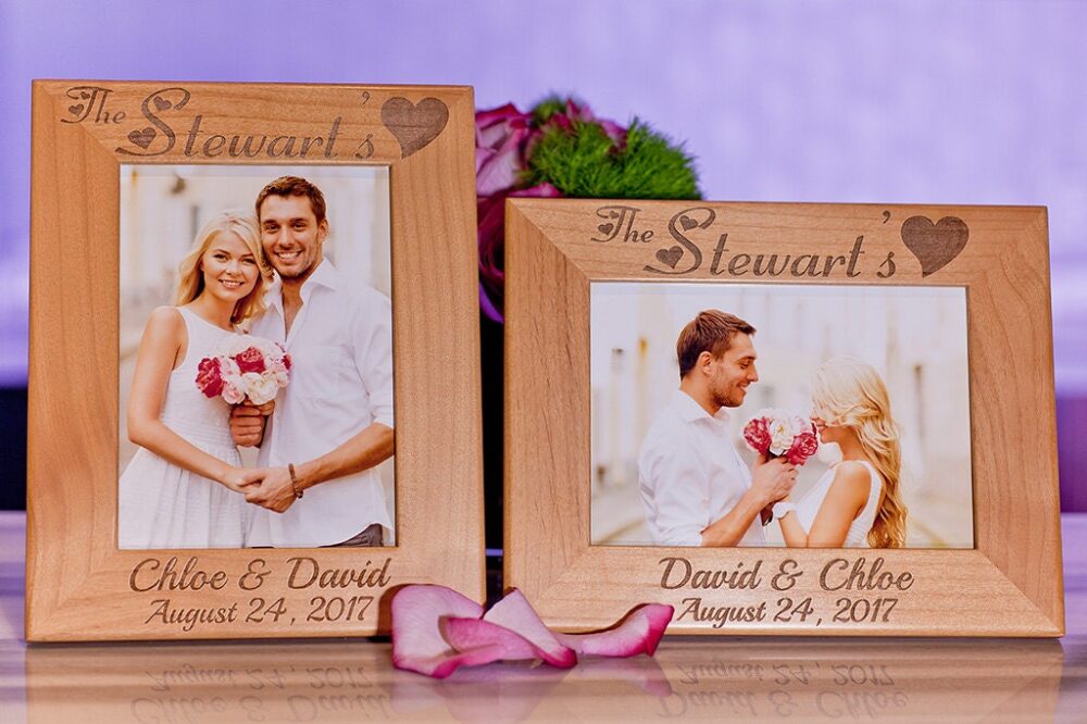 Wedding Picture Frame, Custom Engraved Wood Family Gift For 5x7 Pictures, Personalized Couple Photo Frame Wedding, Engagement, Love