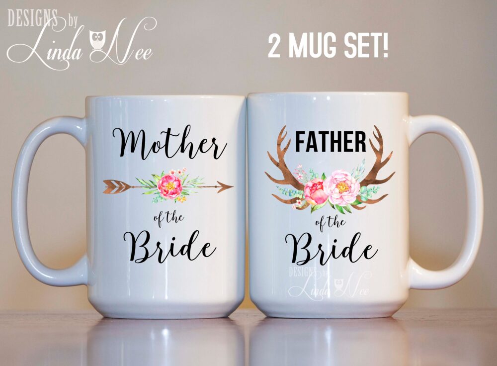 Wedding Mug Set, Father Of The Bride Gift, Mother Personalized Coffee Mug, Gift Mom, Boho Mph246