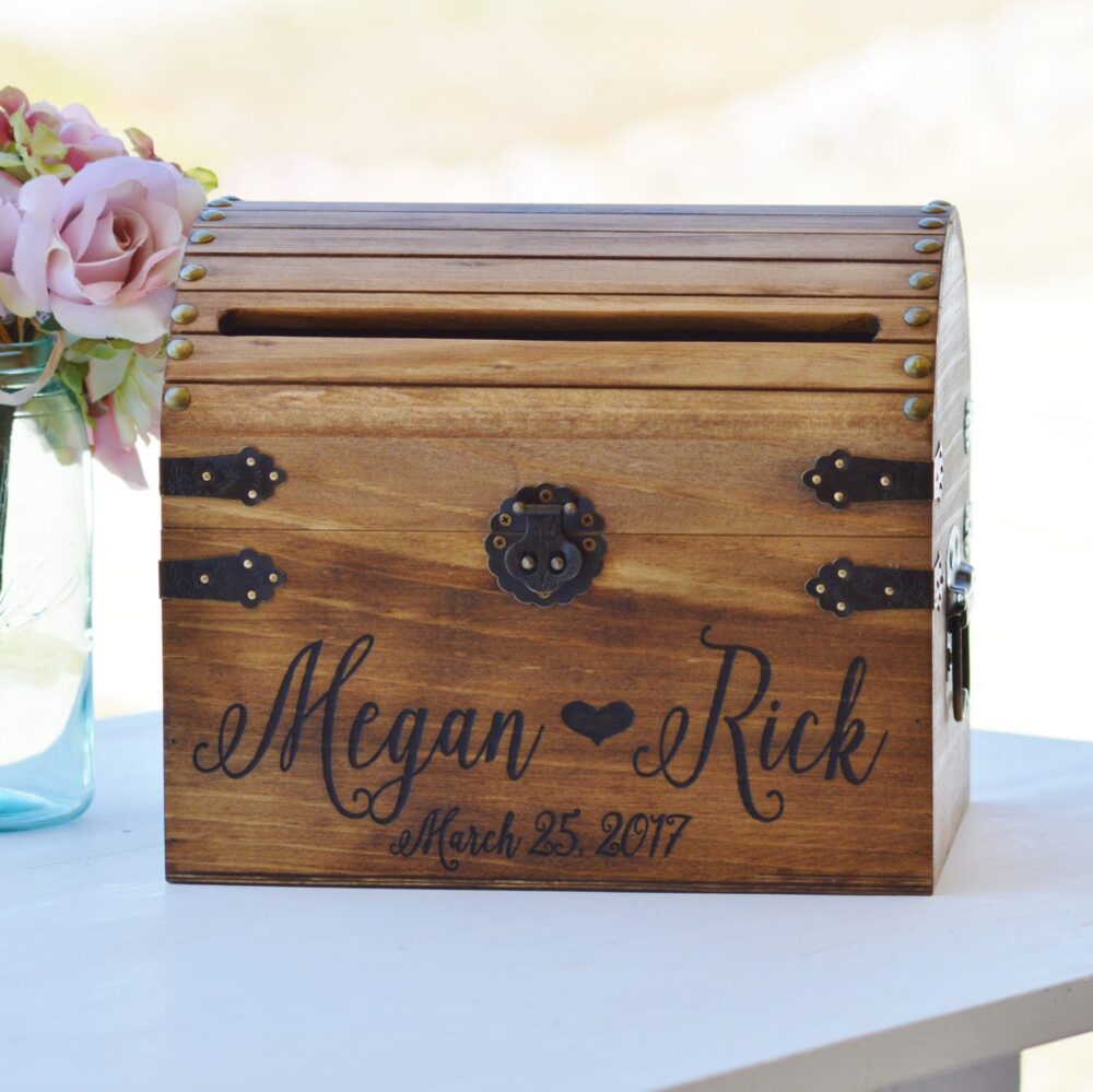 Shabby Chic Wedding Card Box, Rustic Box With Slot, Wood Lock Option, Keepsake Chest, Custom Heart