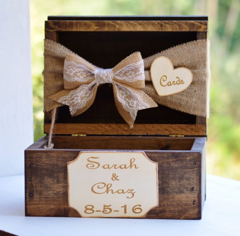 Burlap & Lace Card Box, Rustic Wedding Decor, Barn Reception Decor