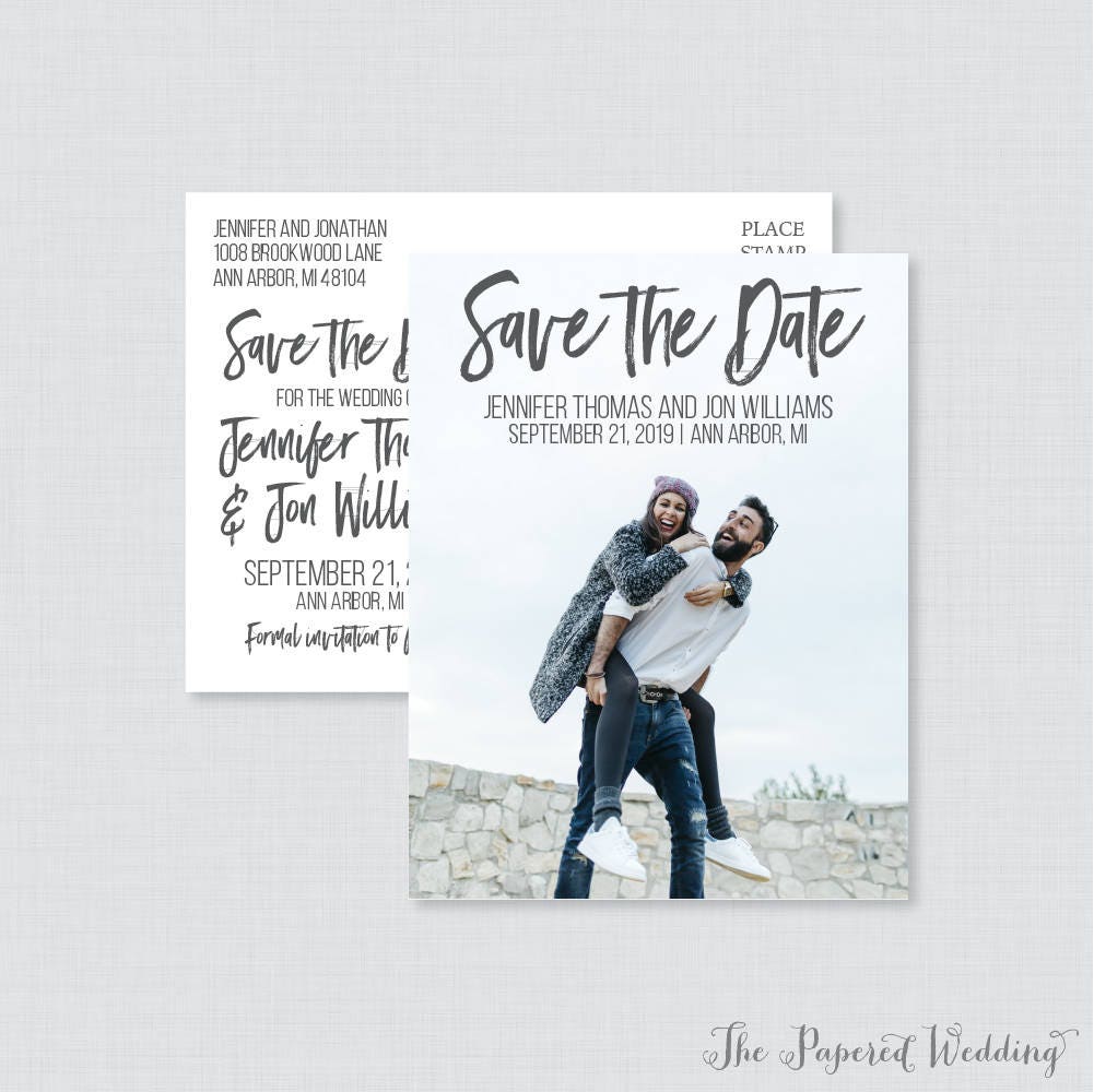 Printable Or Printed Photo Save The Date Postcards - Casual Our For Wedding Gray Picture Dates 103