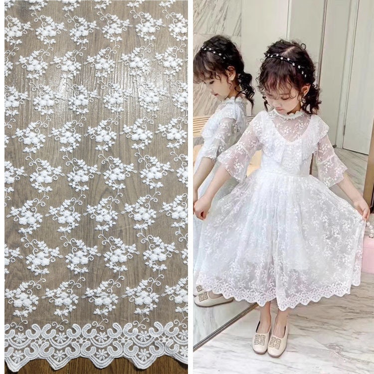 Soft Tulle Flower Overlay Lace Fabric in Off White, Embroidery Milk Silk Tulle Fabric For Wedding, Bridal Dress, Girl, Curtain, 1 Yard
