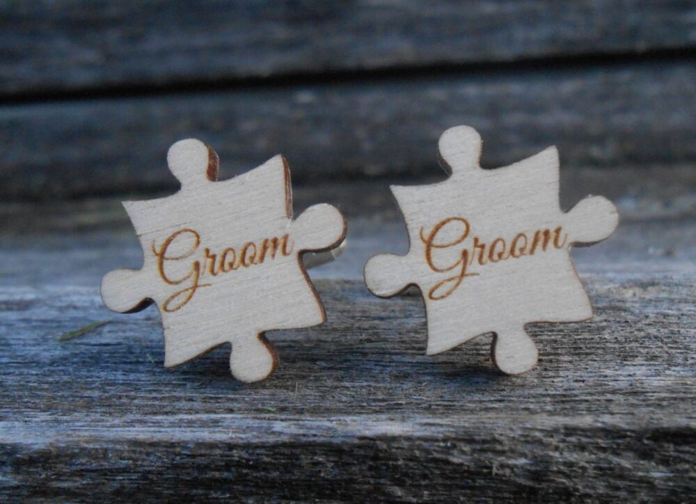 Personalized Puzzle Cufflinks. Wedding, Groom, Best Man, Groomsmen Gift, Dad, Father Of The Bride/Groom. Silver Plated