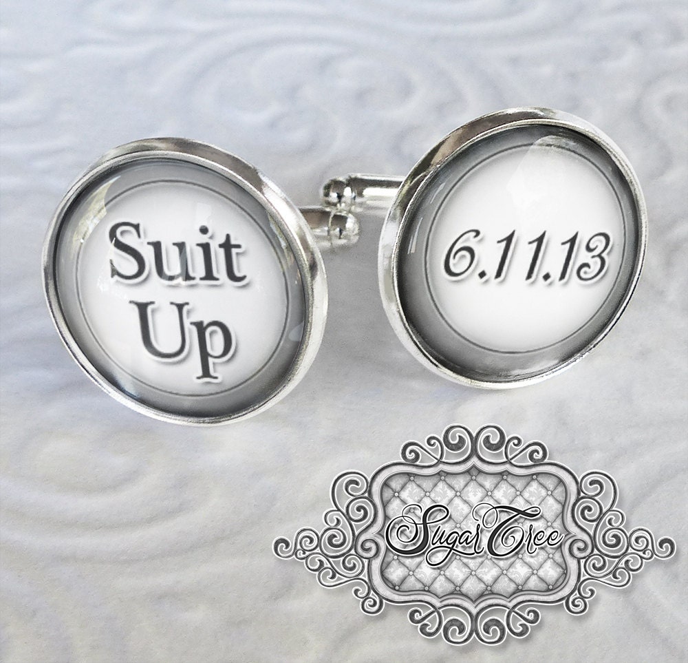 Suit Up Personalized Date Cufflinks Wedding Gift Men Groomsmen Best Man Black White Day Keepsake Groom Anniversary