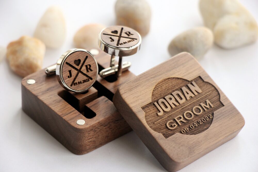 Father Of The Bride Wooden Cufflinks, Personalized Usher Gift, Initial Wedding Groomsmen Best Man Cufflinks