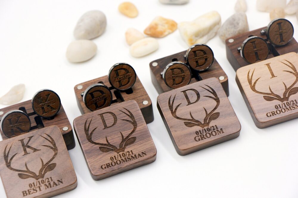 Groom Cufflinks, Personalized Groomsmen Dad Gifts, Husband Custom Wood Usher Gift, Best Man Gift