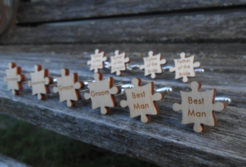 Personalized Puzzle Cufflinks. Wedding, Groom, Best Man, Groomsmen Gift, Dad, Father Of The Bride/Groom. Silver Plated