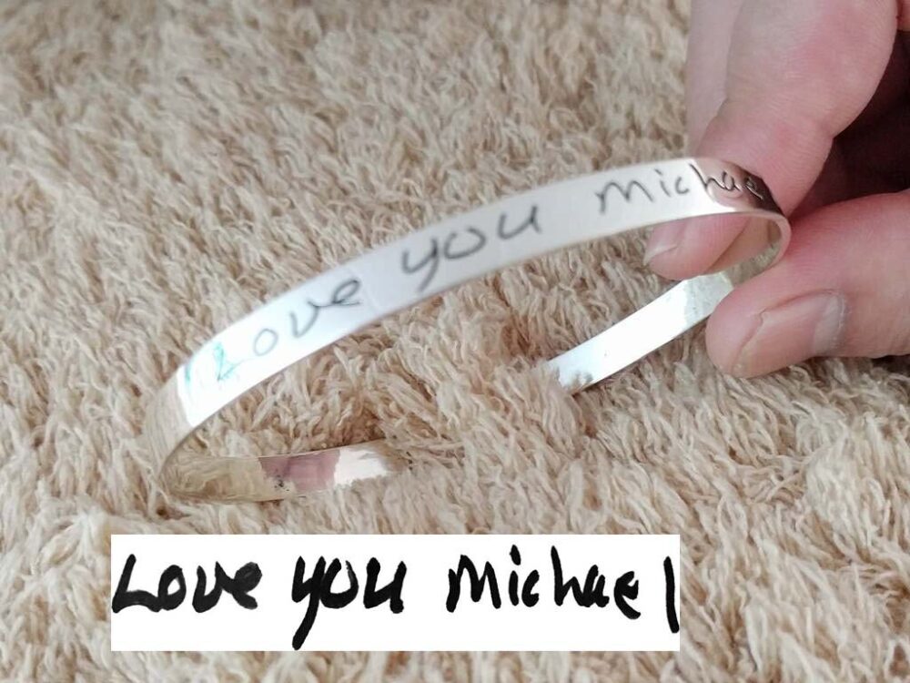 Handwriting Cuff Bange Bracelet, Custom Signature Bracelet, Handwriting Bangle, Actual Handwritten Bracelet, Silver Bangle, Memorial Gift