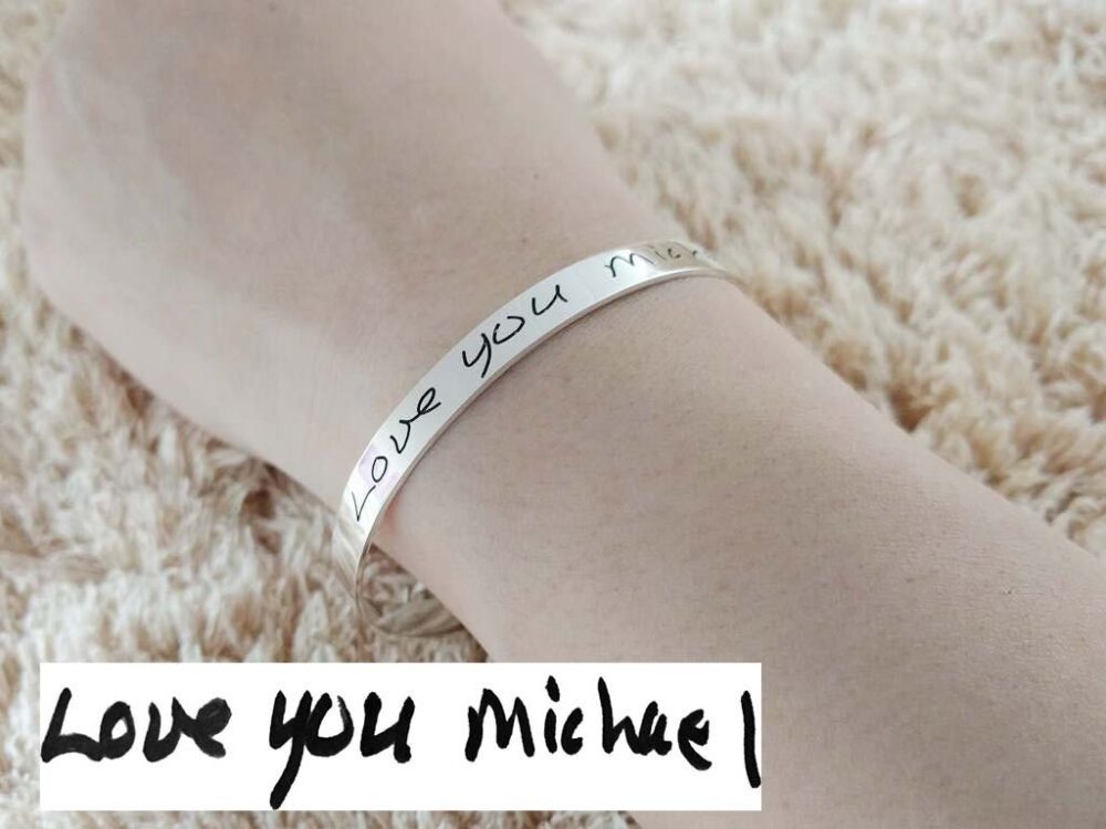 Personalized Handwriting Bracelet, Signature Bracelet, Handwriting Bangle, Actual Handwritten Bracelet, Silver Cuff Bangle, Memorial Gift