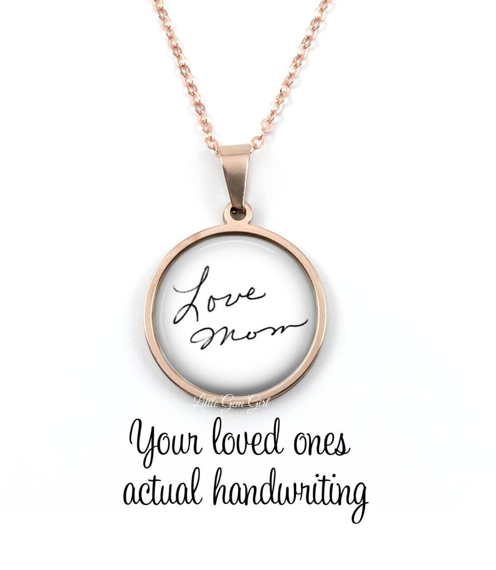 Rose Gold Stainless Steel Handwriting Necklace - Loved Ones Actual Signature Jewelry Handwritten Message Memorial Keepsake