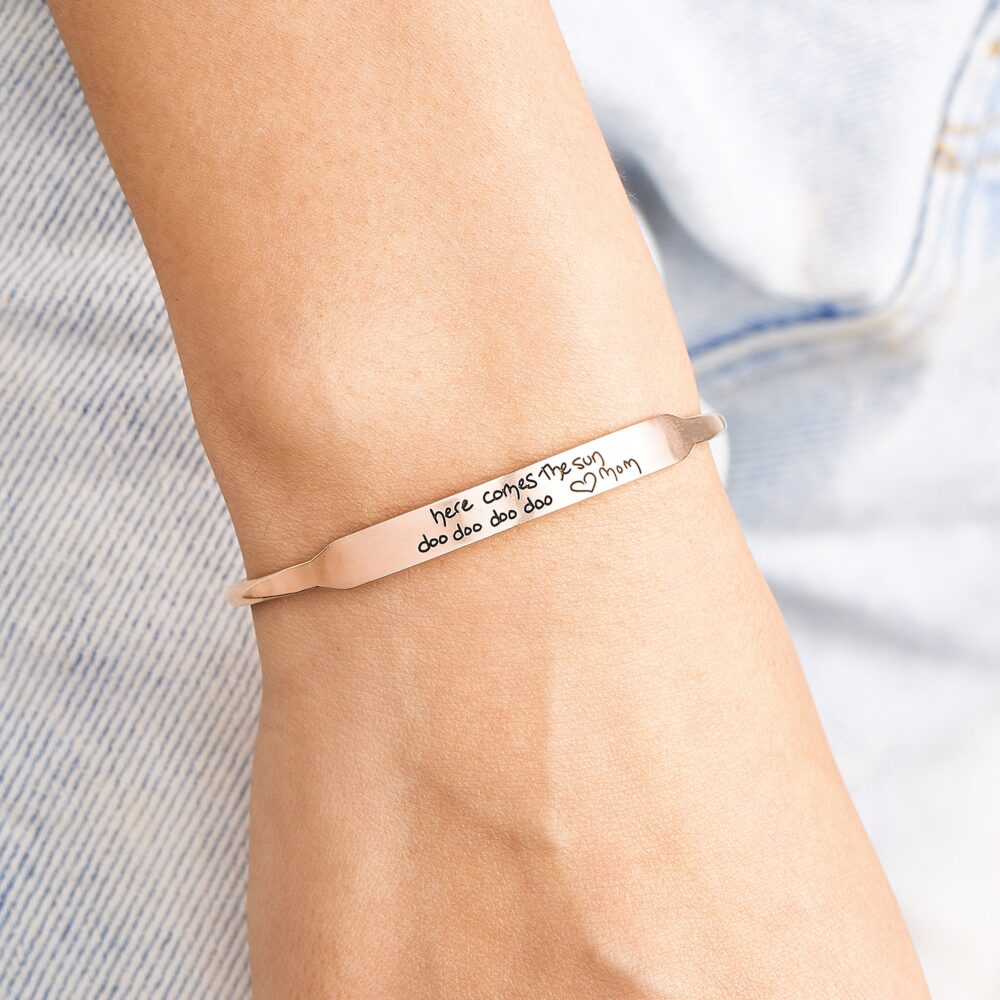Actual Handwriting Bar Bangle - Cuff Signature Bracelet Engraved Bridesmaid Gift Christmas Gift