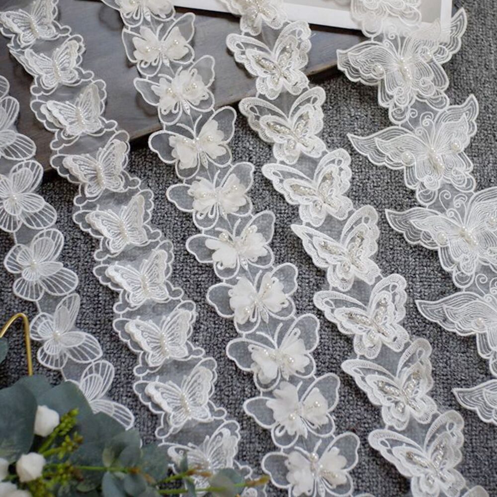 Butterfly Trim By Yard Beaded Lace Fringe Flying Butterflies Ribbon Sewing Embellished For Diy Crafting Wedding Application