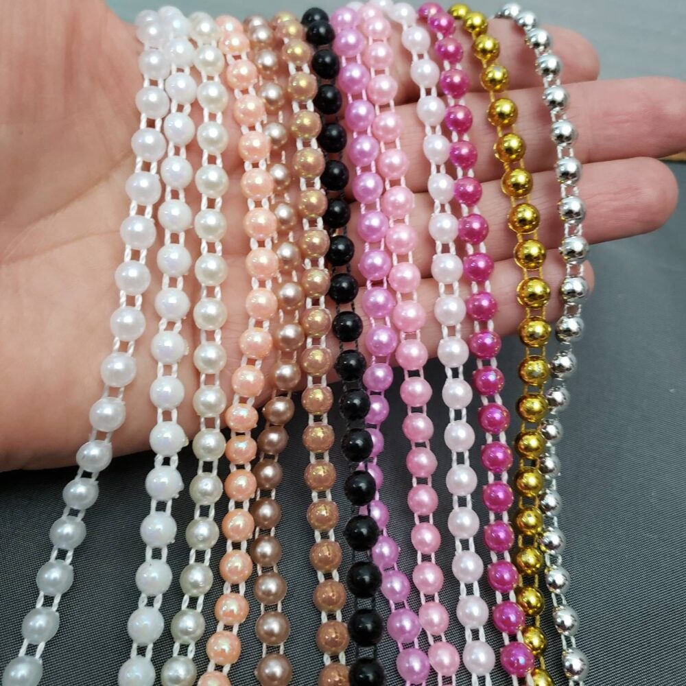 6mm Flat Back Pearl, By The Yard Beaded Strand/Bridal Pearl Garland. in White, Pink, Cream Shabby Chic Embellishments/Bridal Craft Supplies