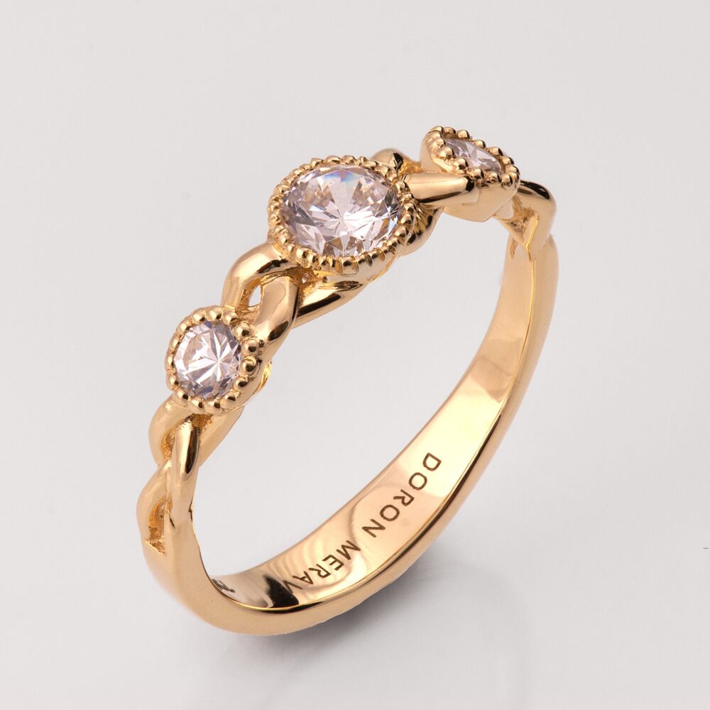 Braided Engagement Ring, Three Stone Celtic Ring, Unique Moissanite Engagement Moissanite Ring