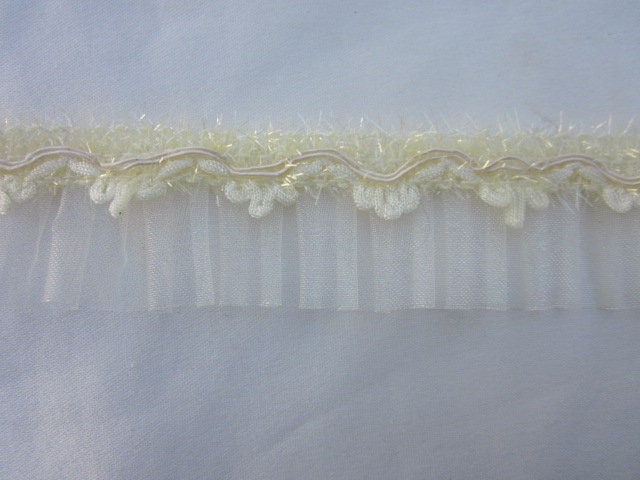 1Yd Cream Yellow Organza Pleated Ruffle Ribbon Sparkle Trim Craft Junk Journal Scrapbook Quilt Fairy Tutu Dress Sewing Costume Embellishment