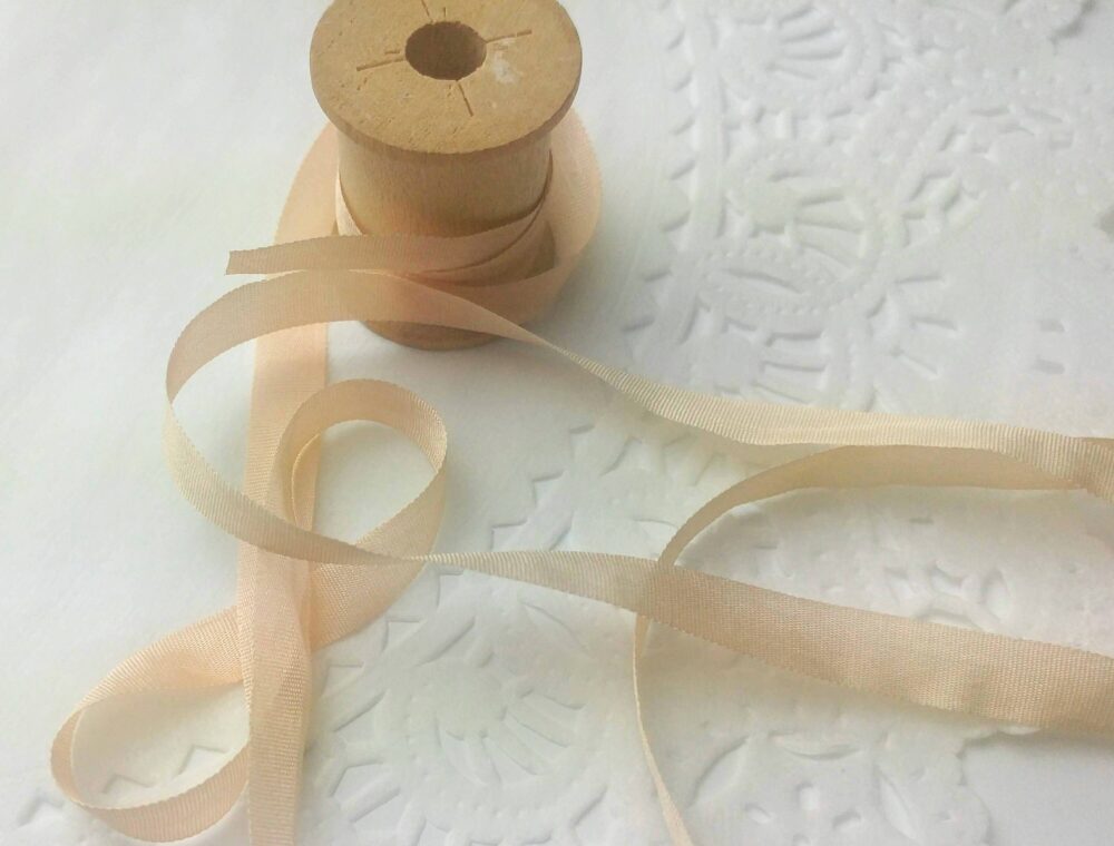 5 Yds Champagne 1/4" Silk Ribbon, Small, Romantic, Beautiful, Weddings, Favors