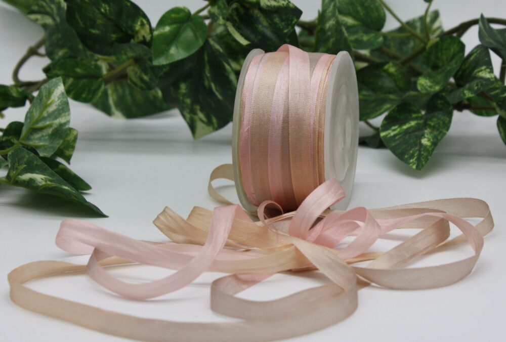 Pink Champagne Tie Dyed Silk Ribbon 1/4" - 1.25" Wide By The Yard