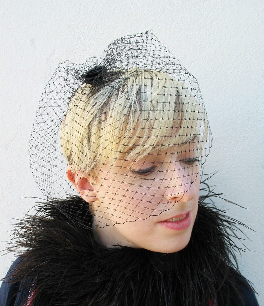 Black Birdcage Veil, Classic Bridal, Netted Blusher Mourning Gothic, High Fashion, Rose, Hair Accessory
