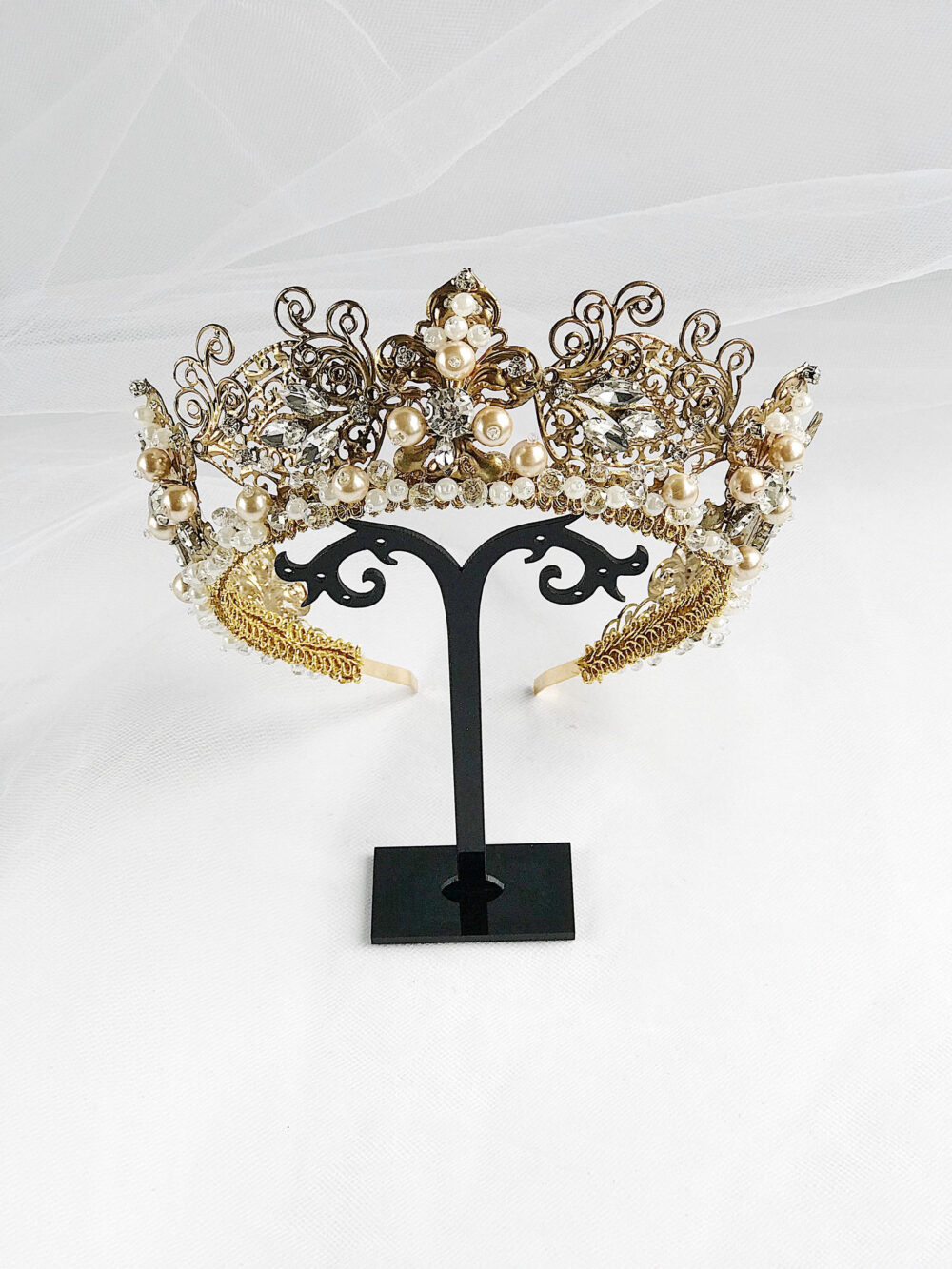 Wedding Crown Tiara Crystals Pearls Metal Filigree Vintage Replica Renaissance Diadem Bridal Medieval Crown Jewels Swarovski Jewellry