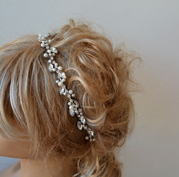 Rhinestone & Pearl Tiara For Wedding, Vintage Inspiration Bridal Crown