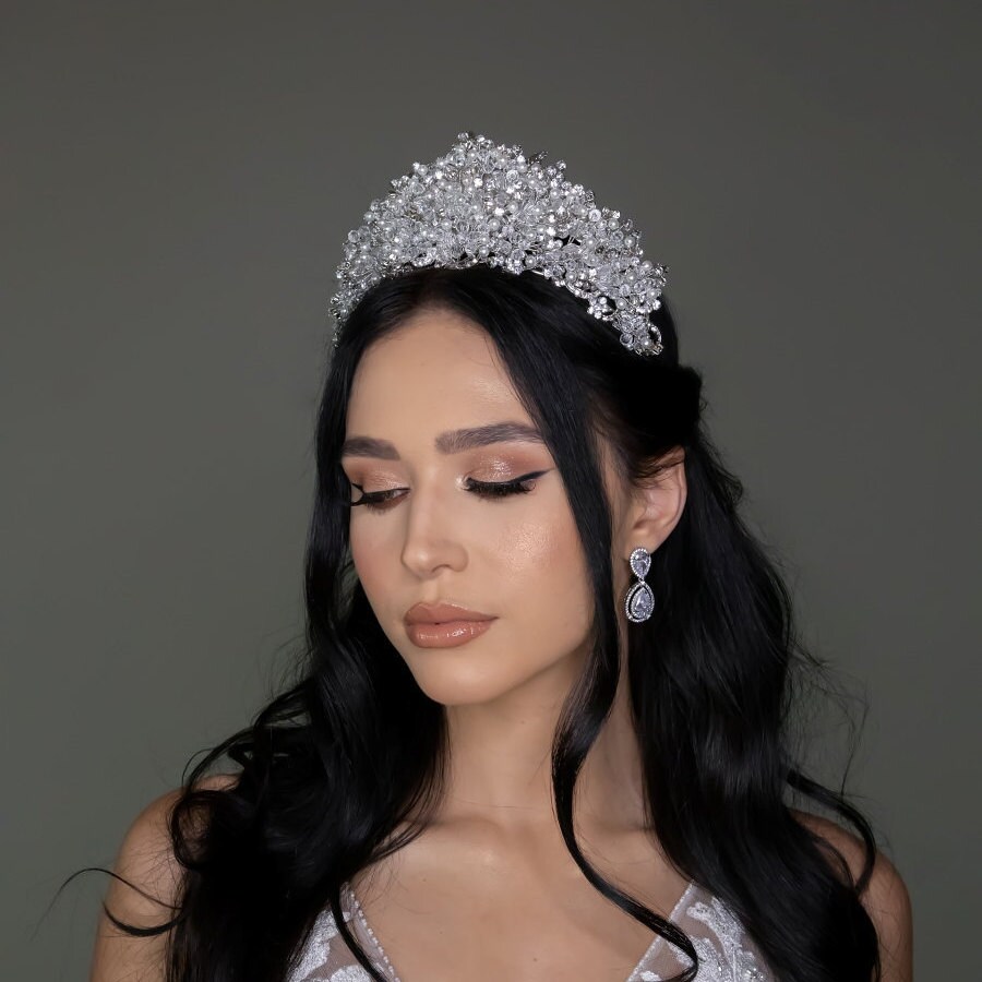 Ranier Wedding Crown, Swarovski Pearls Tiara, Pearls, Tiara With Bridal Crown