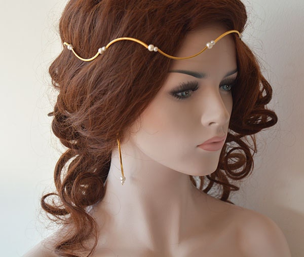 Gold Simple Bridal Tiara, Wedding Pearl Crown, Bridesmaid Gift