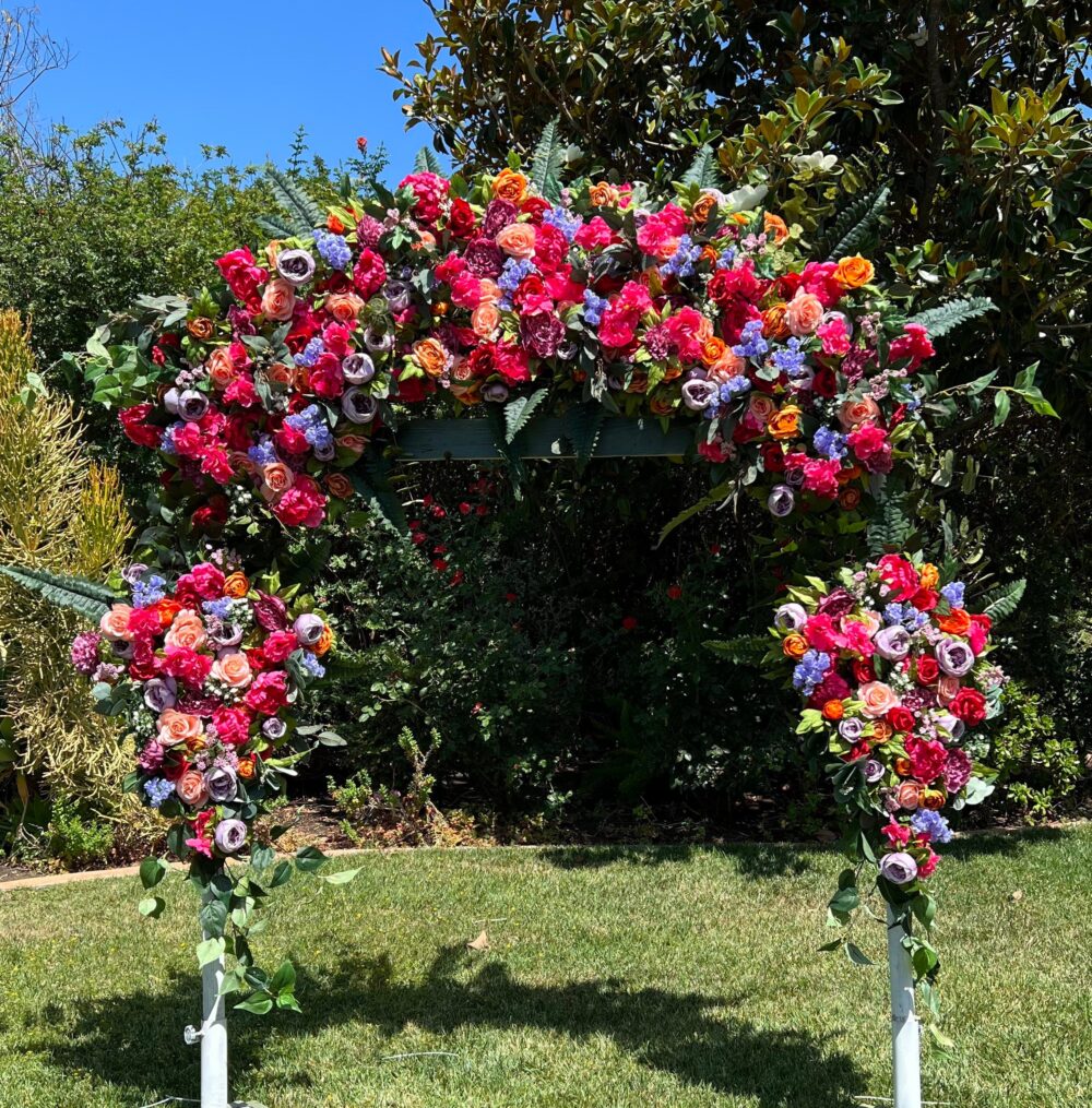 Jewel Tone Wedding Arch Flowers, Flower Package, Circle Swags, Red Purple Orange Lux Arbor Swag