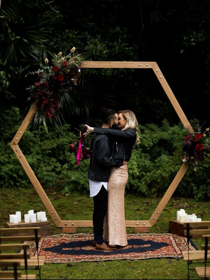 Rustic Wedding Arbor Wooden Wedding Arch Hexagon Aisle Indoor Swag Barn Country Ceremony Decor Backdrop