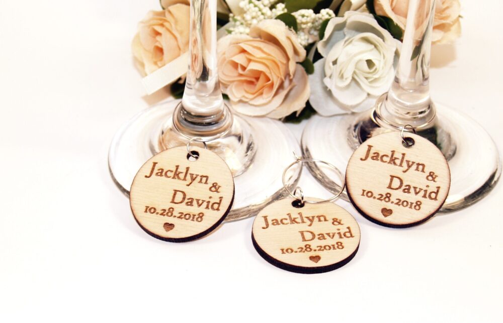 100 Wedding Wine Charms, Wine Glass Table Name, Custom Accessories, Favors