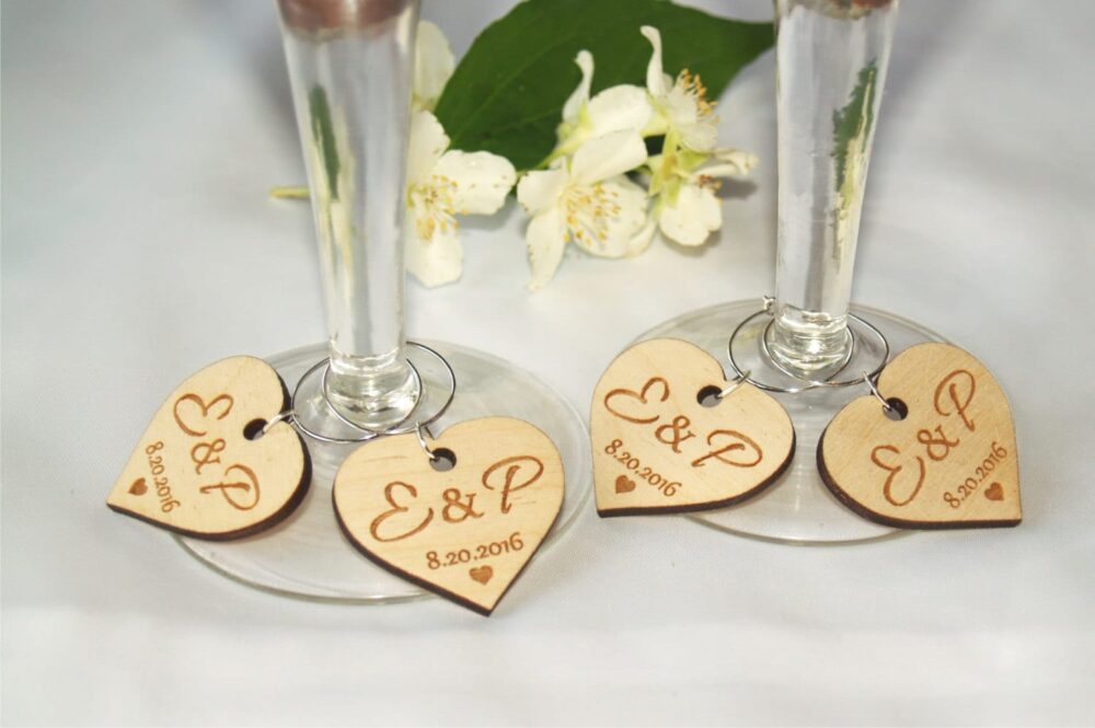Wedding Wine Charms, Wine Glass Custom Wood Favors, Charms