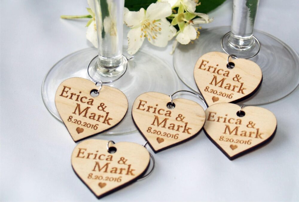 Wedding Wine Charms, Wine Glass Custom Charm, Wooden Favor, Anniversary Charm