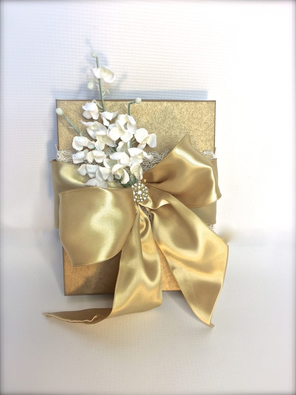 Handmade Gold Lace Gift Box Shabby Chic Wedding Favor | 5x7x1"