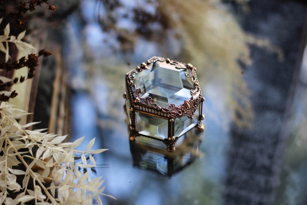 Clean Source, Wedding Ring Box, Hexagon Jewelry Box, Glass Engagement Ring Stained Glass Vintage Looking Casket