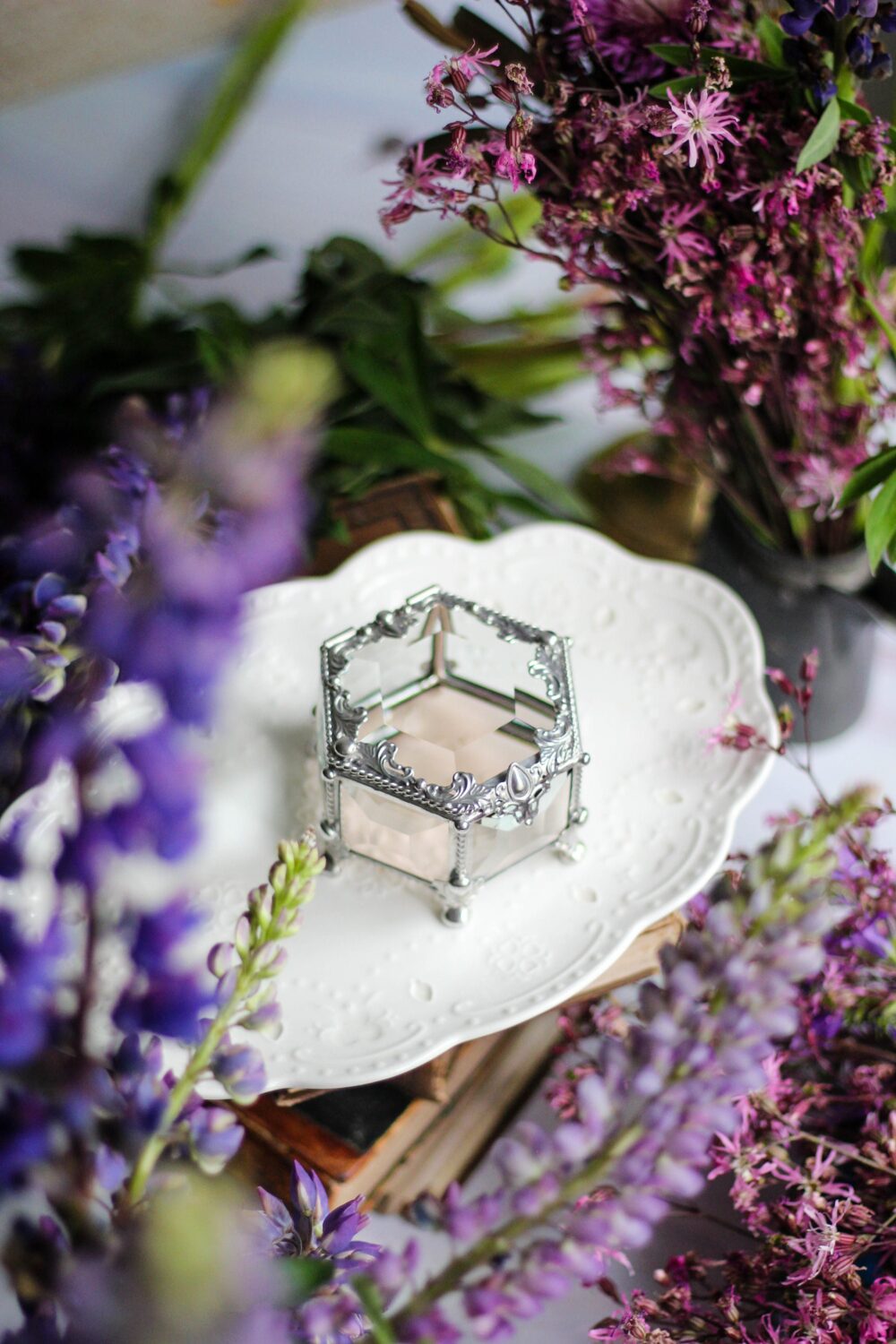 Box "Pink Champagne", Wedding Ring Box, Hexagon Jewelry Box, Glass Engagement Ring Stained Glass Vintage Looking Casket