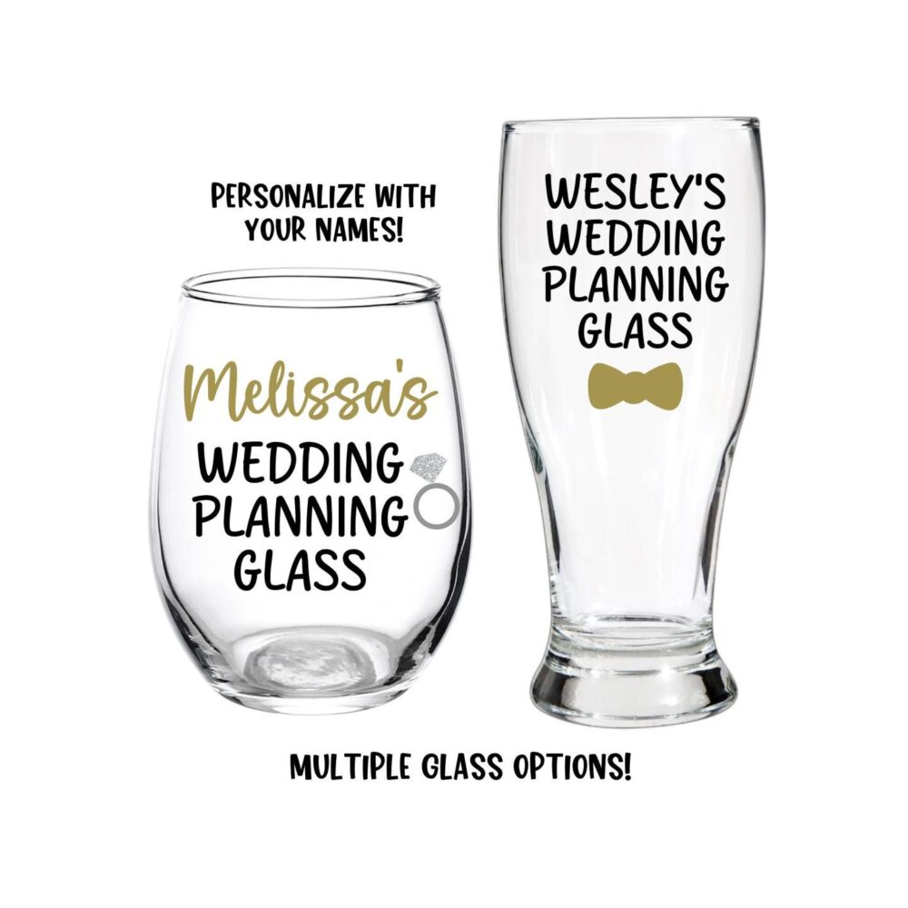 Personalized Wedding Planning Set, Engagement Gift, Wine Glass, Your Name, Beer, Gift For Couple, Couple Planning, Ring