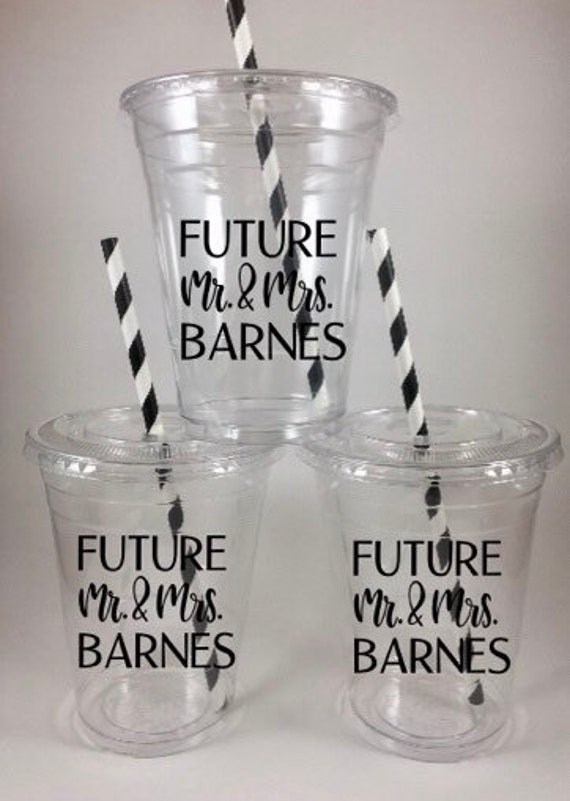 Wedding Engagement Party Cups Personalized Mr Mrs With Lids Straws Disposable