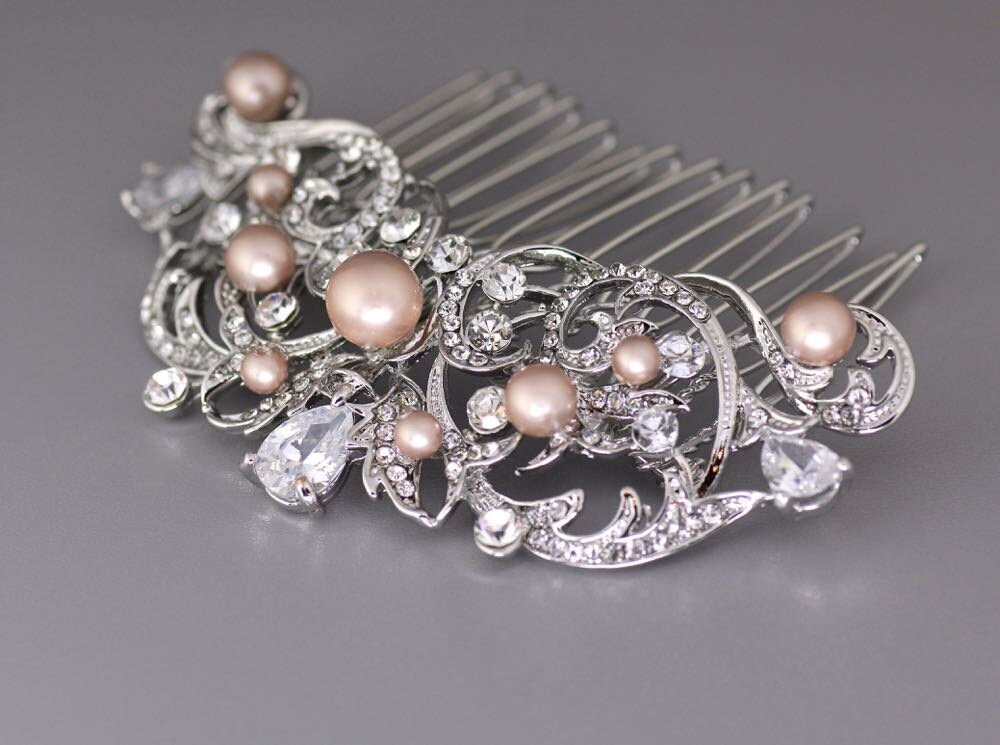 Crystal Bridal Hair Comb, Vintage Wedding Comb, Champagne Hair Accessory, Rocio