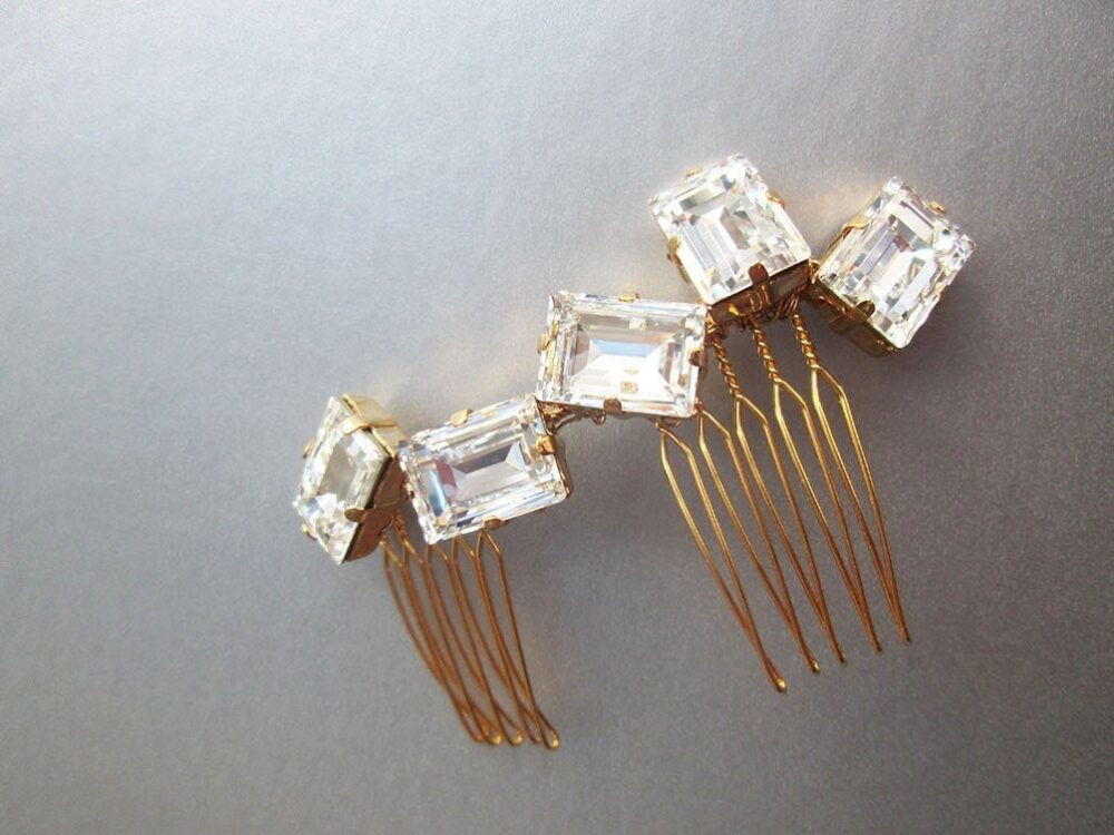 Modern Crystal Bridal Hair Comb, Wedding Bbridal Rhinestone Vine, Small Comb Clip
