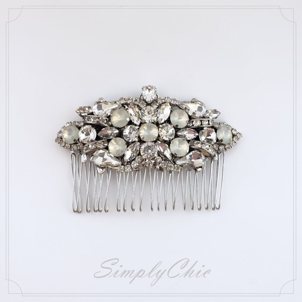 Wedding Rhinestone Hair Comb, Clear White Opal Crystal Comb, Victorian Style Accessories, Trending 2020