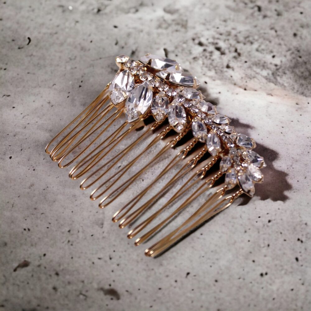 Crystal Bridal Hair Comb Gold Wedding Pin Rhinestone Vine Jewelry Jeweled Leaf Accessory For Mother Of The Bride, Juniper