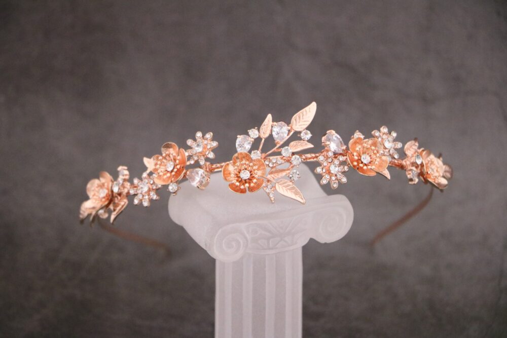 Wedding Head Piece For Bride Bridal Headband With Veil Rhinestone Tiara Rose Gold Crystal Wedding
