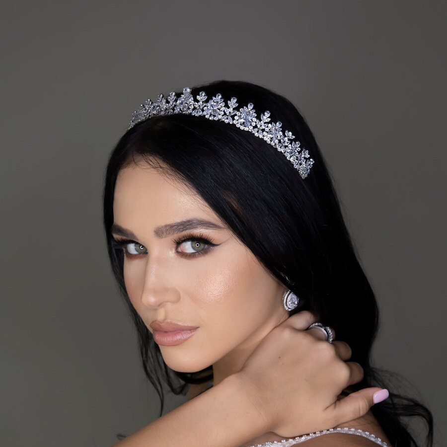 Faye Swarovski Tiara, Wedding Silver Tiaras For Wedding, Crystal Bridal Tiaras, Gold Headpiece