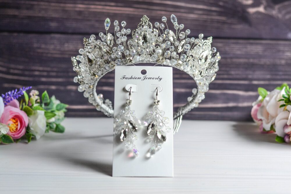 Wedding Crystal Royal Tiara & Delicate Wedding Earrings, Rosy Tiara, For The Littel Princess
