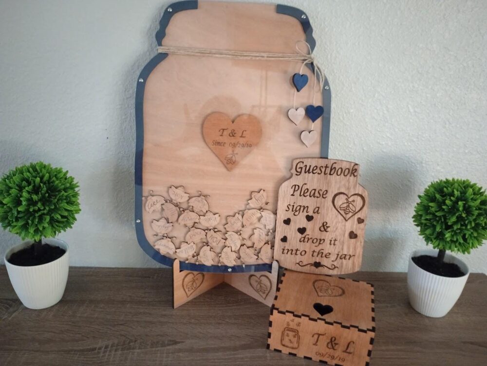 Mason Jar Guest Book Wedding Alternative Drop Box Hearts Guestbook Unique Guestbook Frame