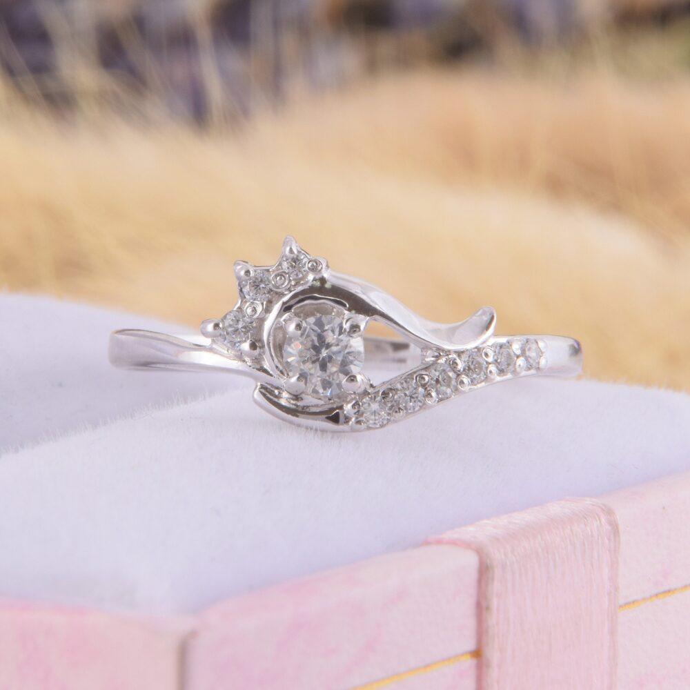 Small & Dainty Sterling Silver Flower Promise Ring For Her, Unique Womens Ring, White Cz Simple Delicate