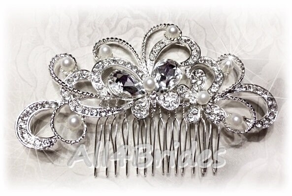 Crystal Butterfly Wedding Hair Comb With Faux Pearl