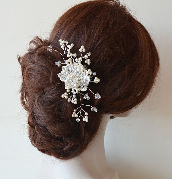 Lace & Pearl Wedding Hair Comb For Bride, Bridal Accessories